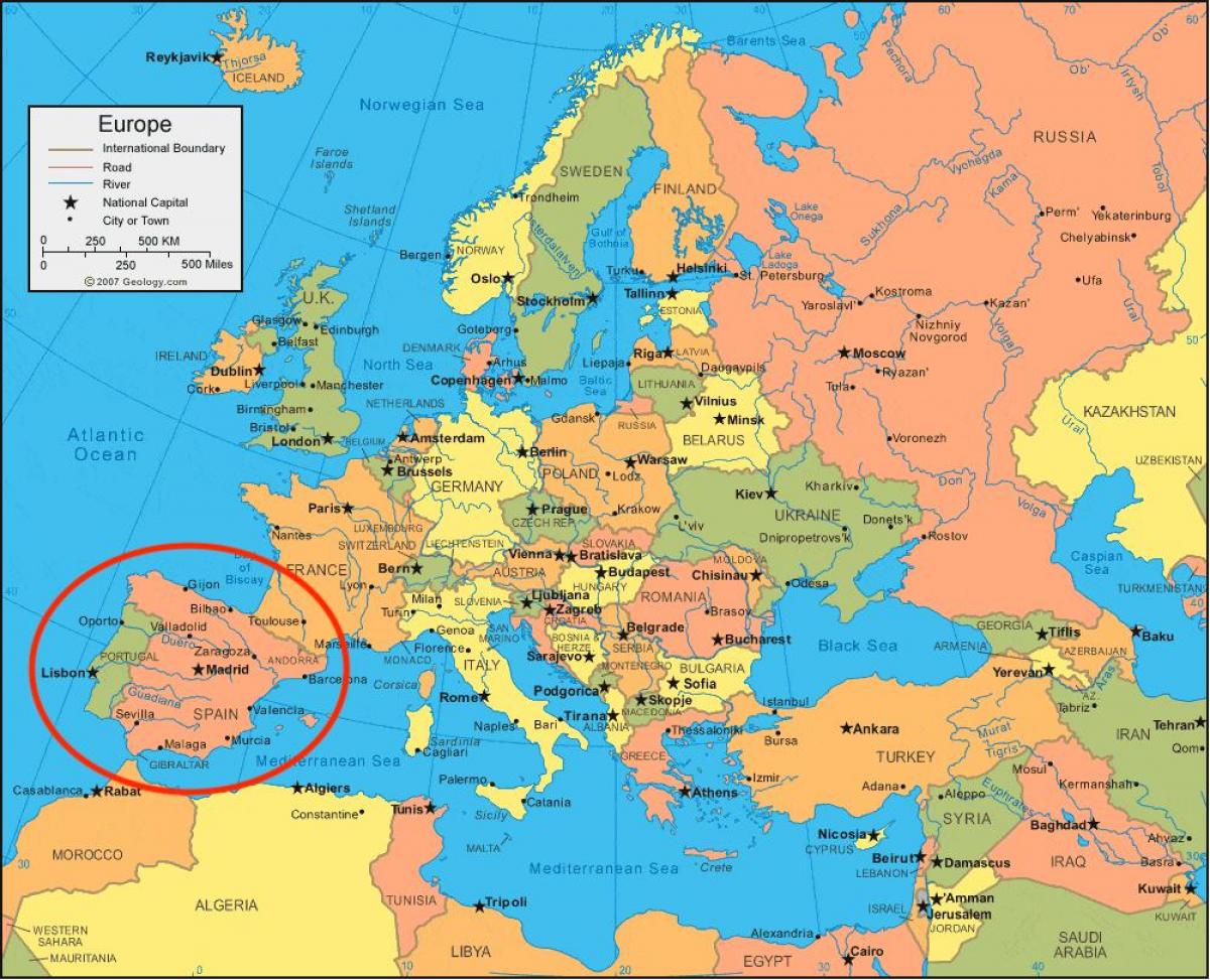 西班牙国地图-地图西班牙和欧洲(南部欧洲-欧洲)