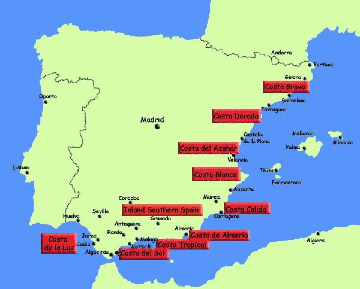地图的西班牙南部度假胜地