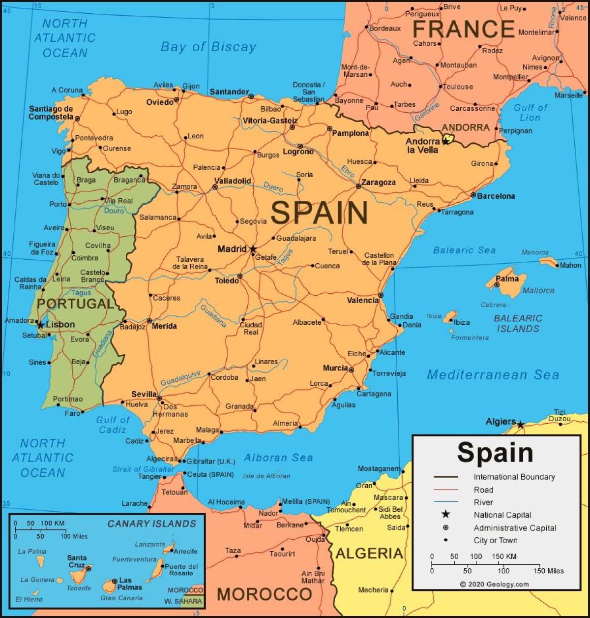 地图西班牙国家和邻国