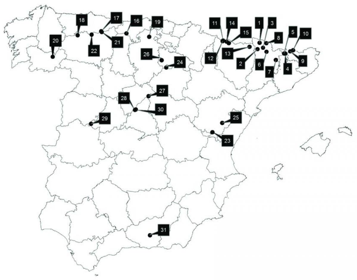 西班牙的滑雪胜地的地图