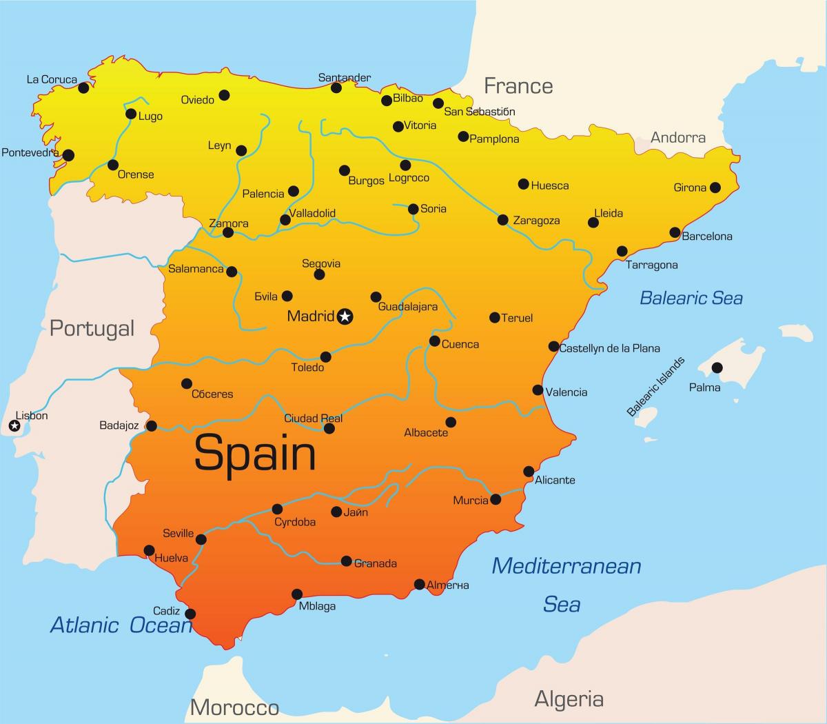 度假胜地在西班牙的地图