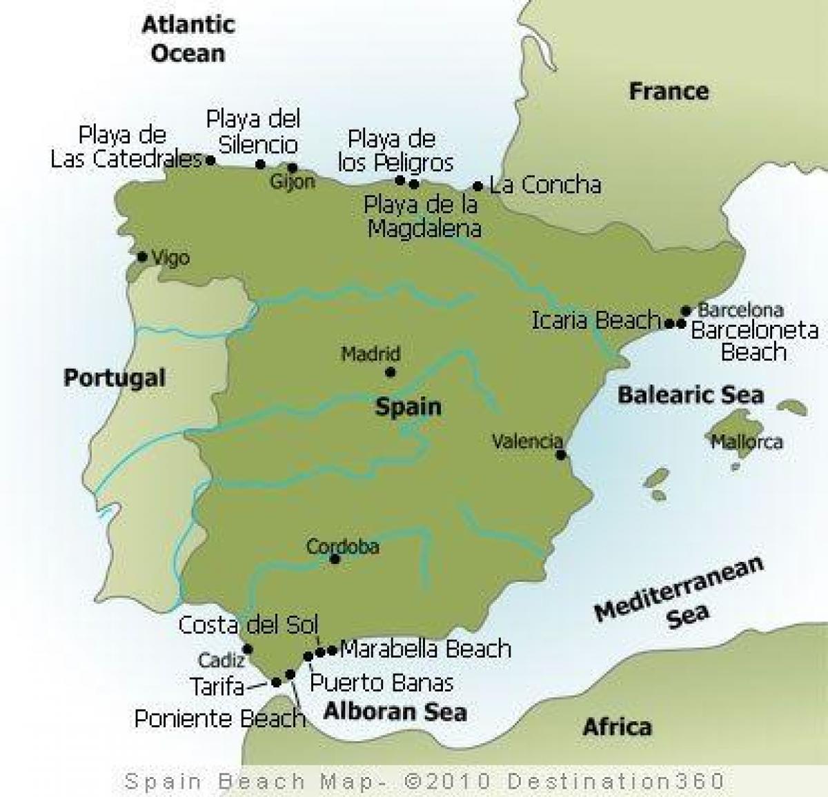 西班牙的地图的海滩