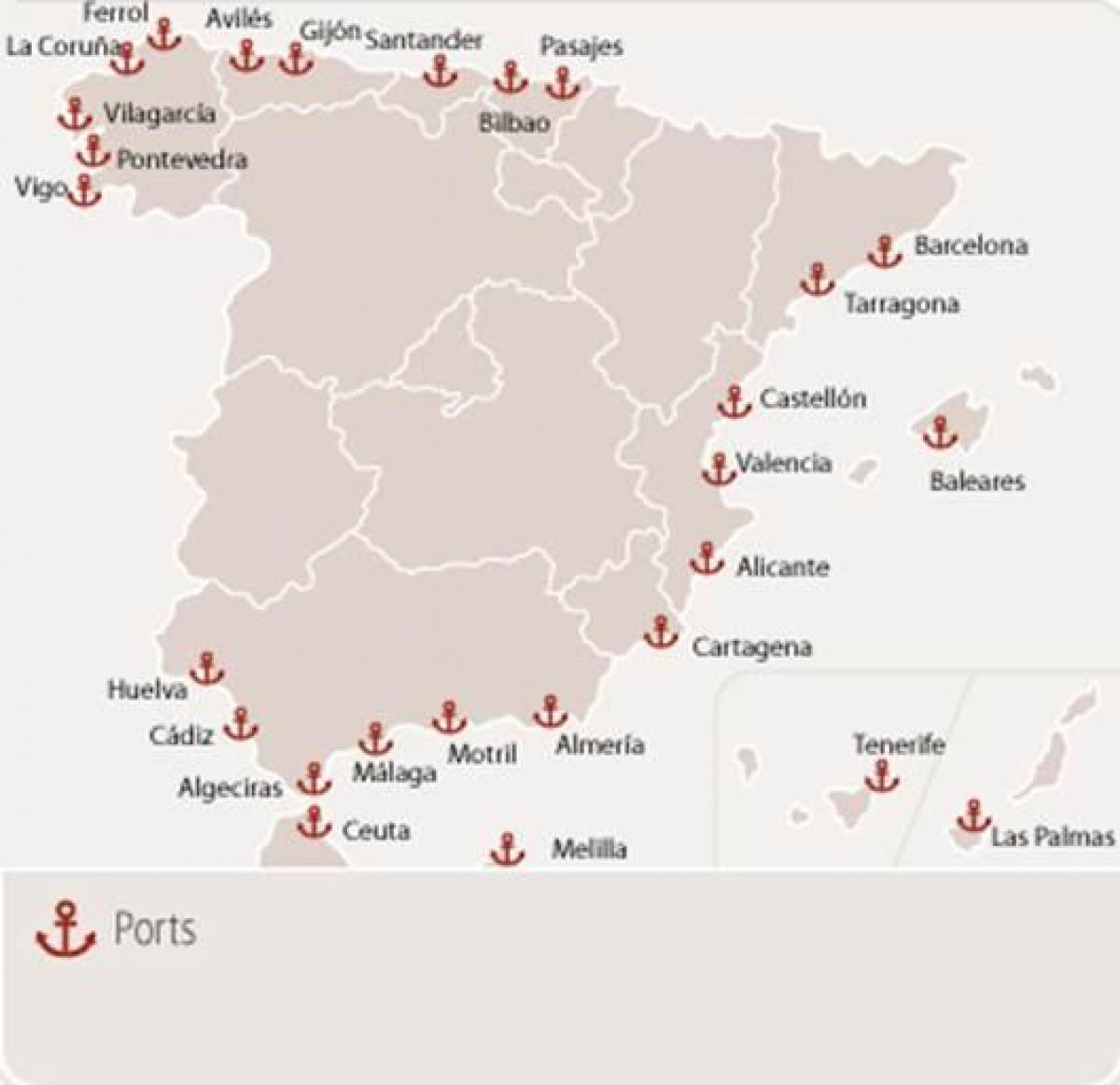 渡轮港口，在西班牙的地图