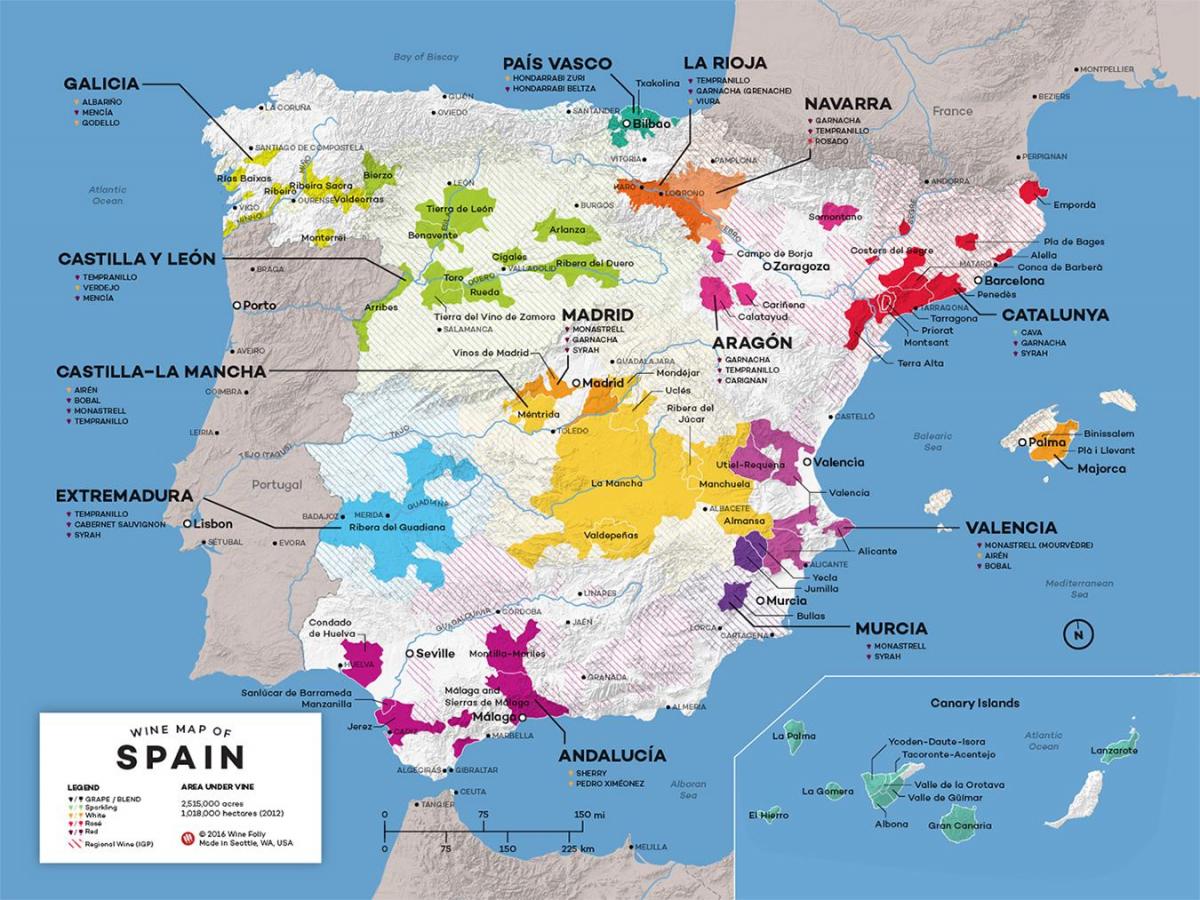 葡萄酒的西班牙地图