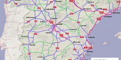 地图的西班牙高速公路